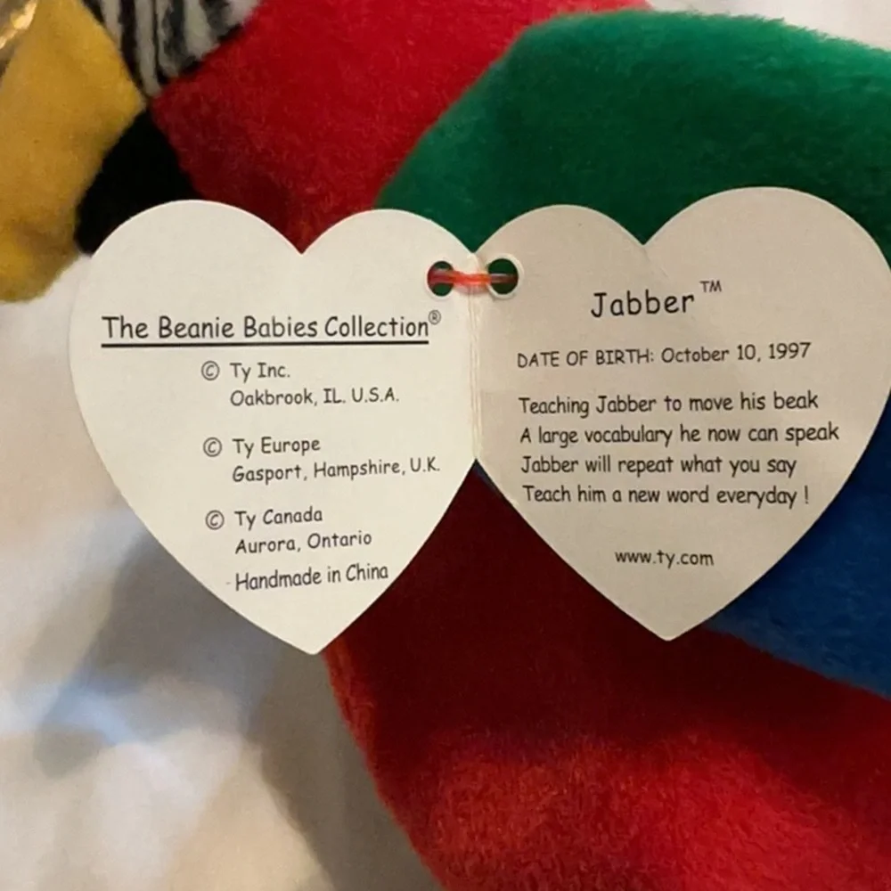 Ty Retired Beanie Baby Jabber Multicolor Parrot Plush - Rare & Collectible - Picture 9 of 10